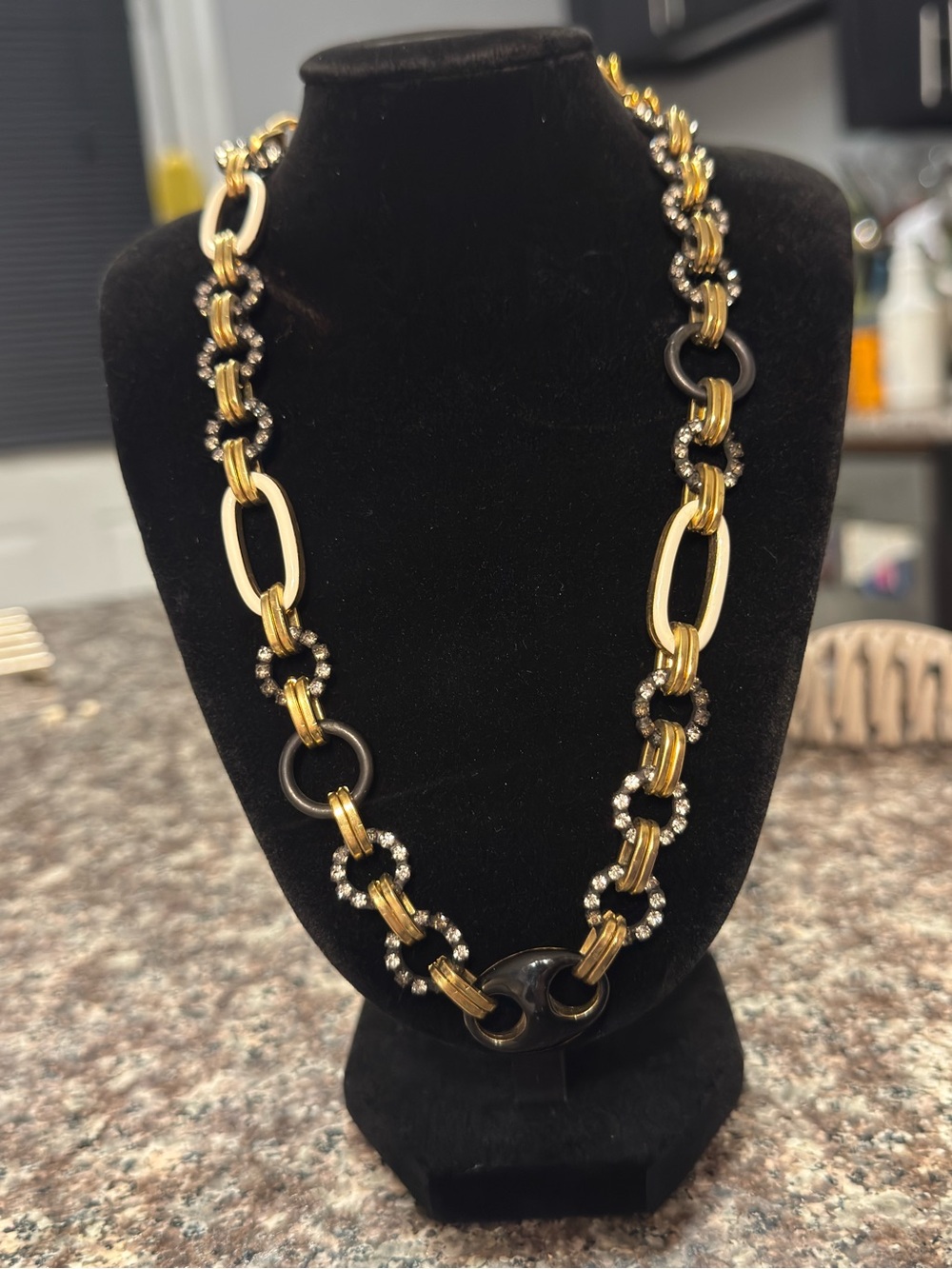TOVA Gold and Black Link Statement Necklace - Women Jewelry